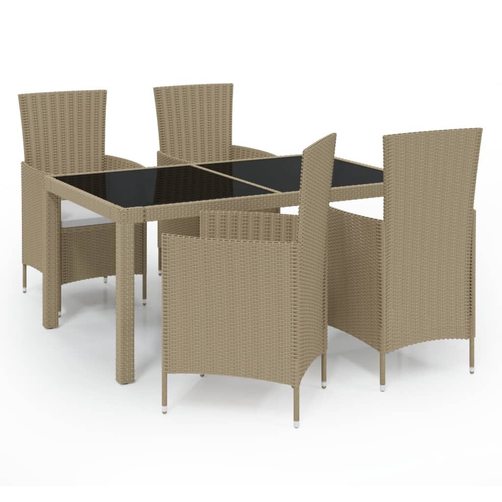 5 Piece Outdoor Dining Set with Cushions Poly Rattan Beige Price