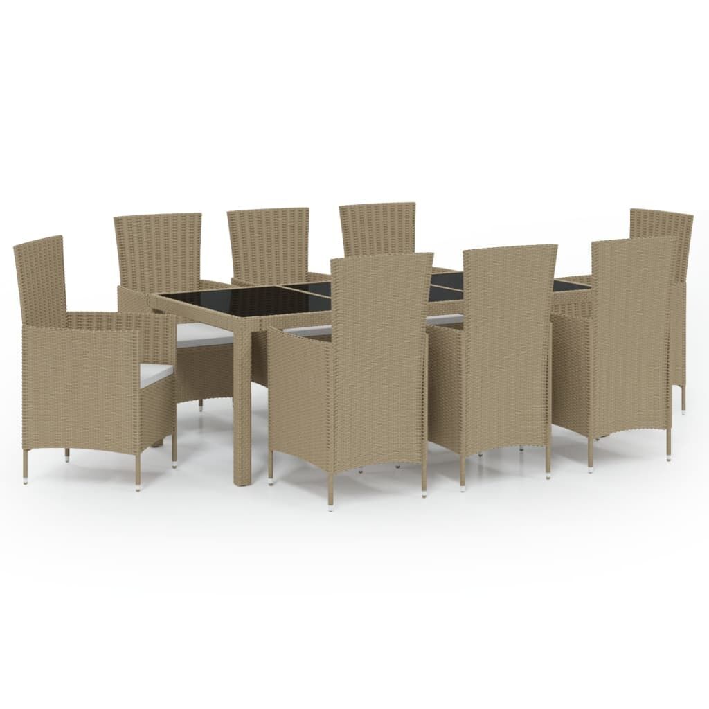 9 Piece Outdoor Dining Set with Cushions Poly Rattan Beige Price