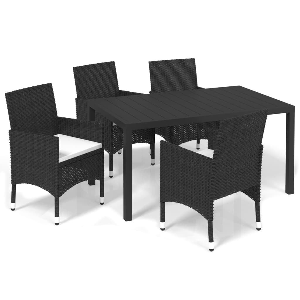 5 Piece Garden Dining Set with Cushions Poly Rattan Black Price