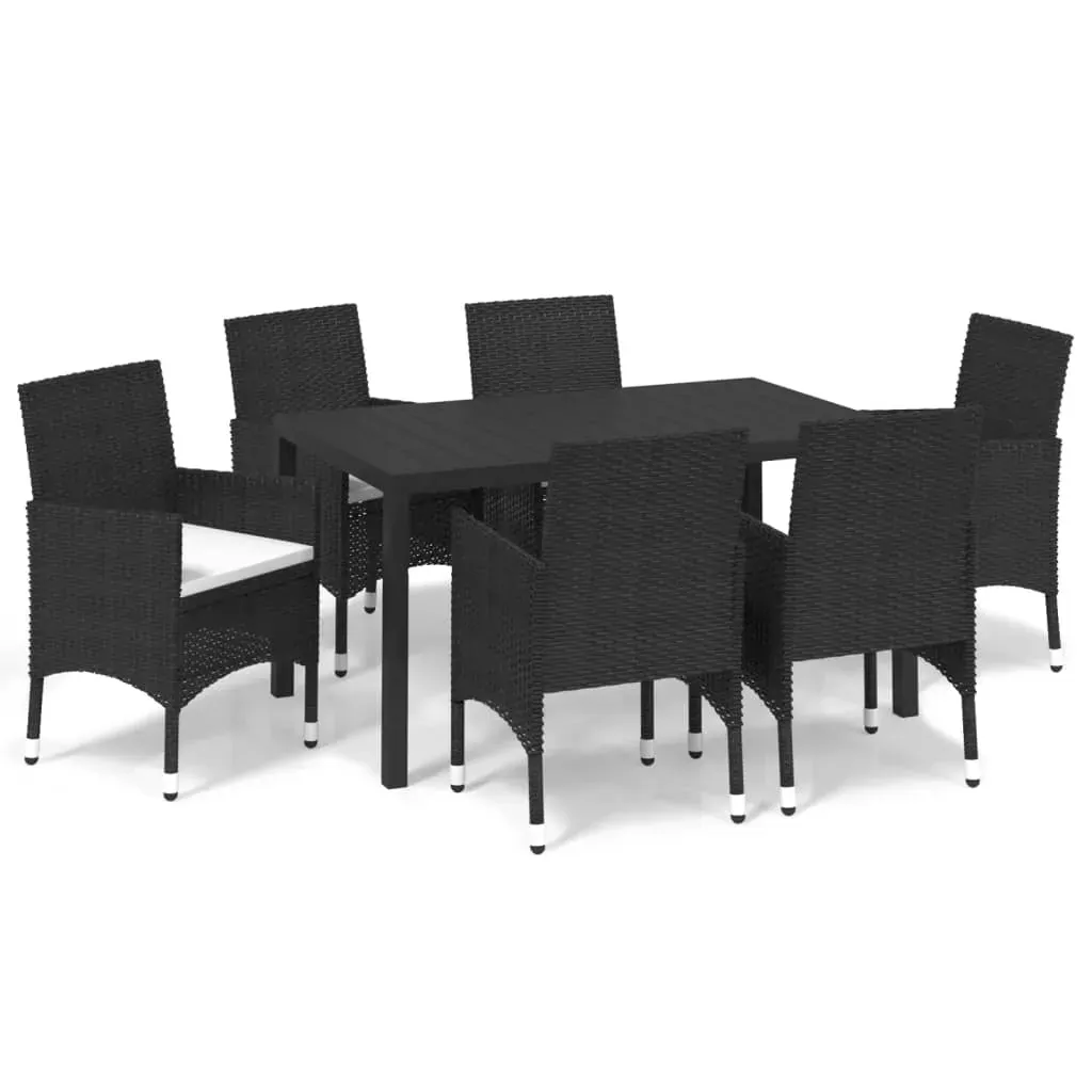 7 Piece Garden Dining Set with Cushions Poly Rattan Black Price