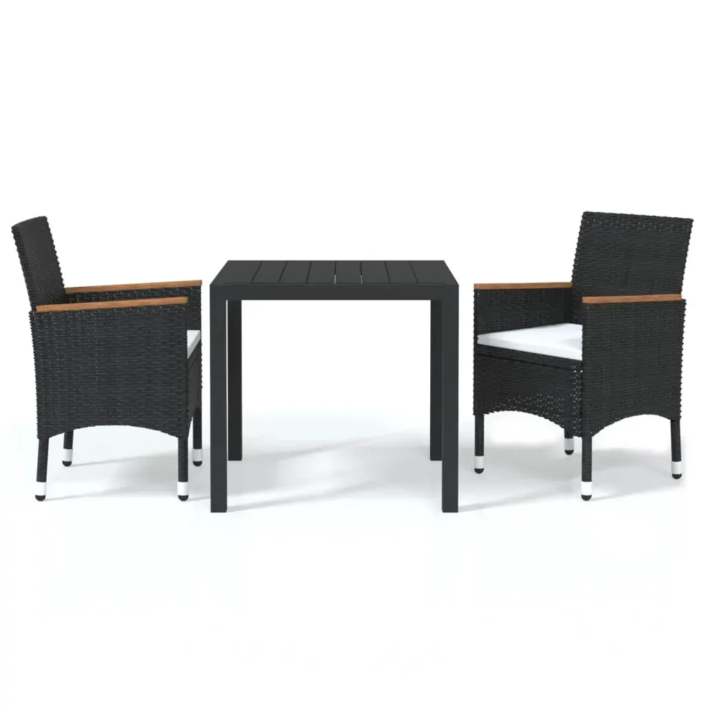 3 Piece Garden Dining Set with Cushions Poly Rattan Black Price