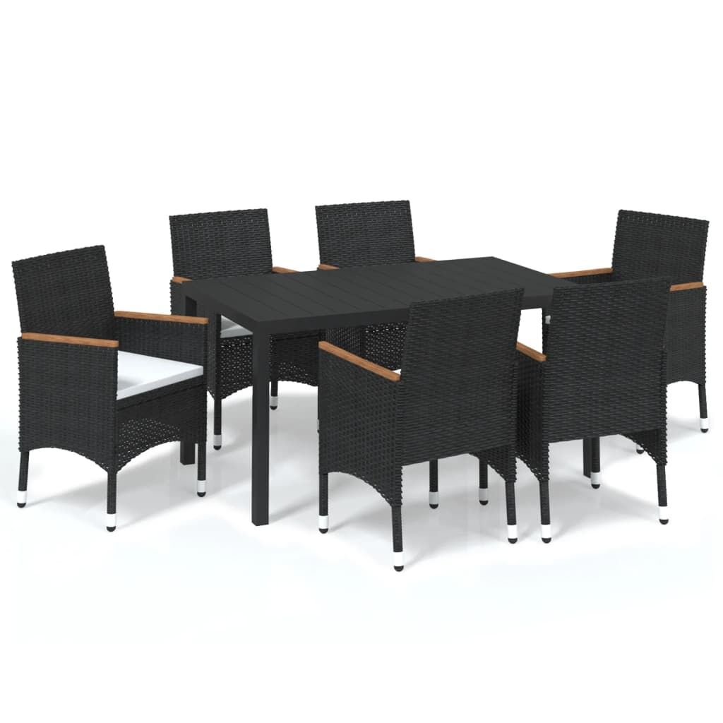 7 Piece Garden Dining Set with Cushions Poly Rattan Black Price