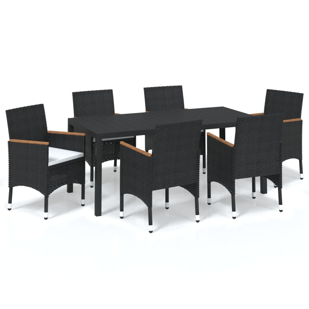 7 Piece Garden Dining Set with Cushions Poly Rattan Black Price
