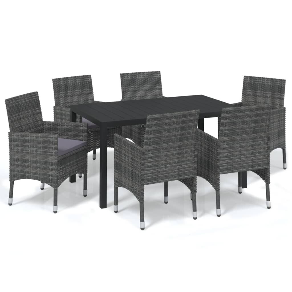 7 Piece Garden Dining Set with Cushions Poly Rattan Grey Price