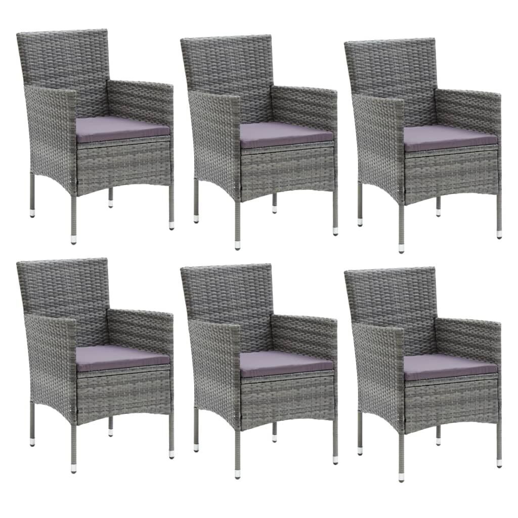 7 Piece Garden Dining Set with Cushions Poly Rattan Grey Price