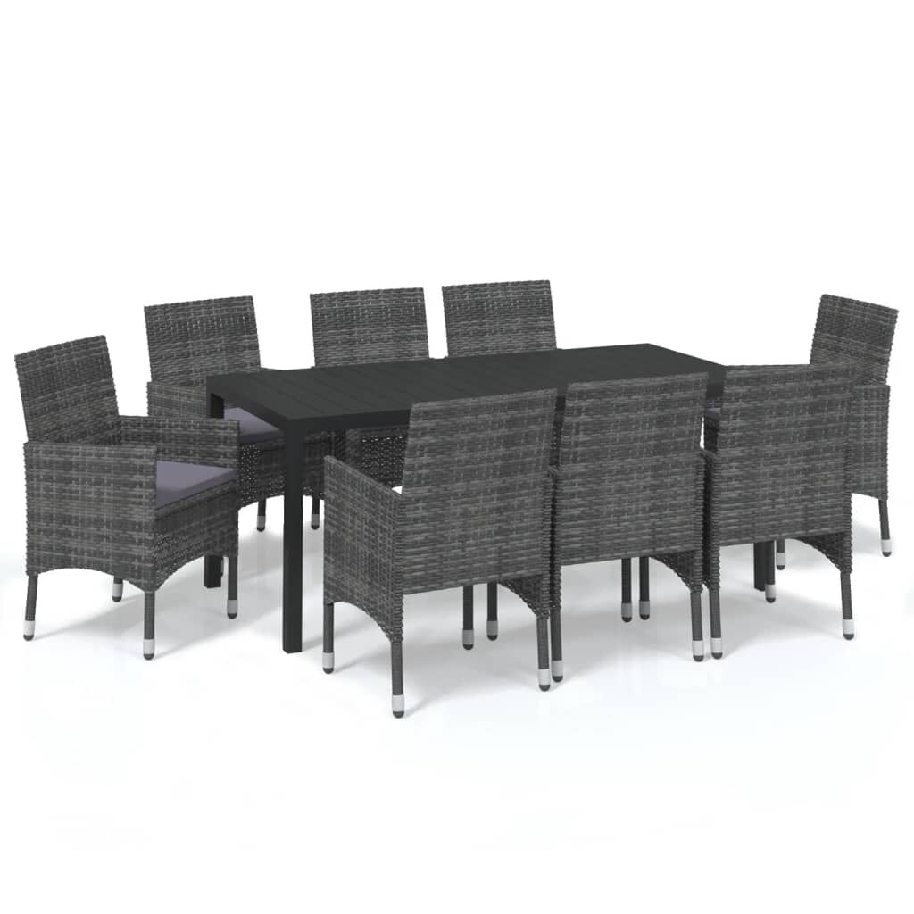 9 Piece Garden Dining Set with Cushions Poly Rattan Grey Price