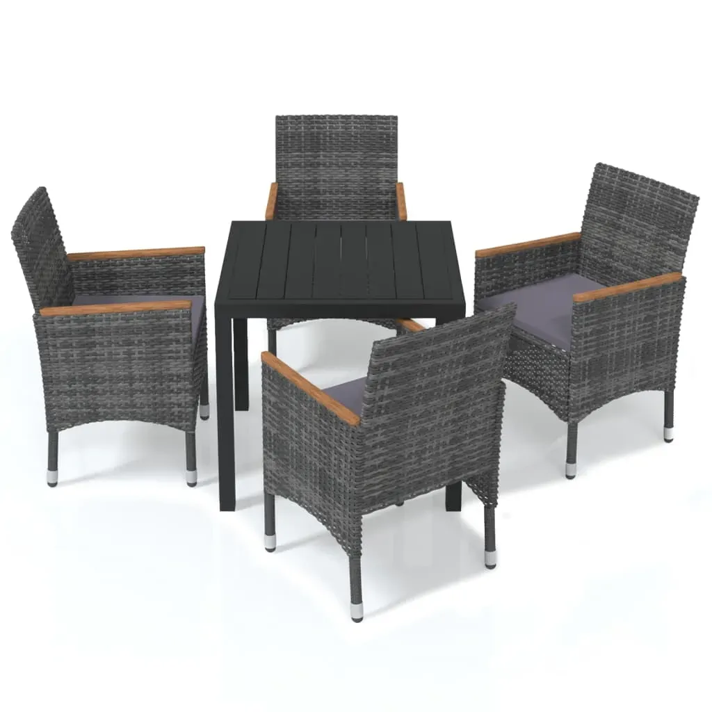 5 Piece Garden Dining Set with Cushions Poly Rattan Grey Price