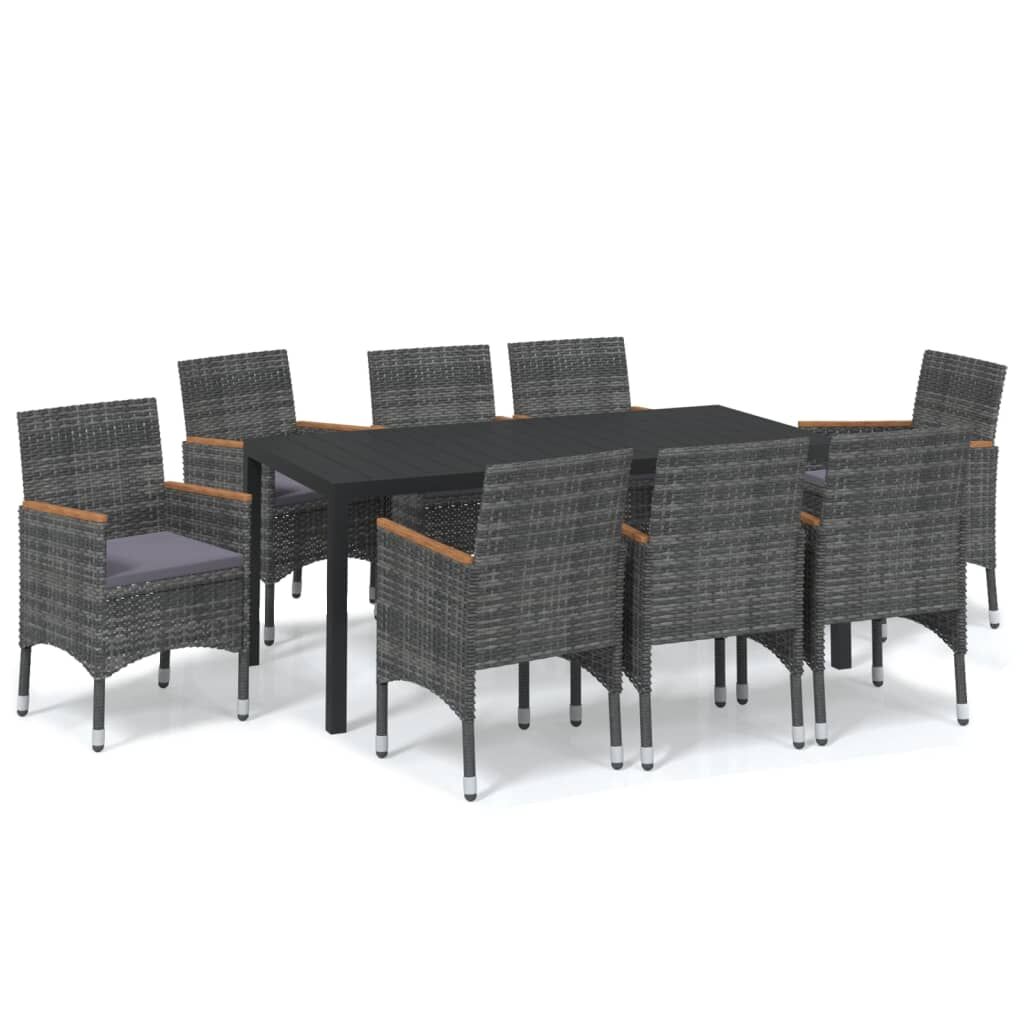 9 Piece Garden Dining Set with Cushions Poly Rattan Grey Price