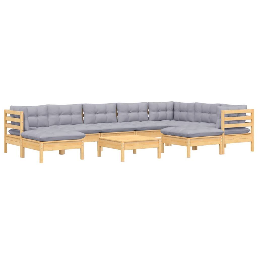 10 Piece Garden Lounge Set with Grey Cushions Solid Pinewood Price
