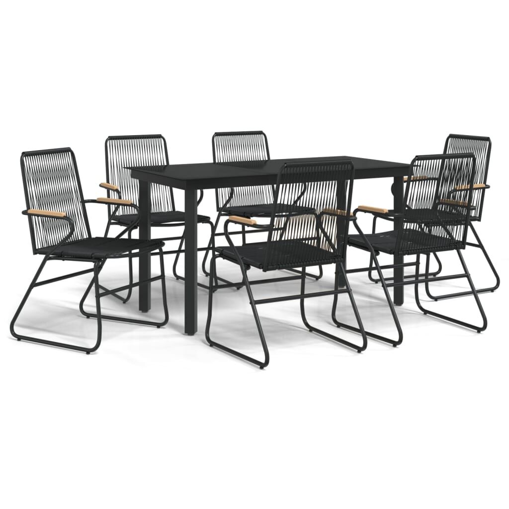 7 Piece Garden Dining Set Black PVC Rattan Price