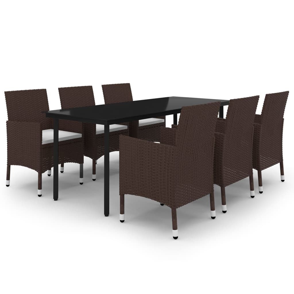 7 Piece Garden Dining Set with Cushions Poly Rattan and Glass Price