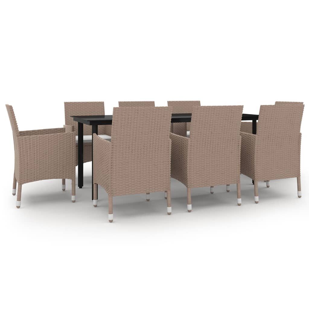 9 Piece Garden Dining Set with Cushions Poly Rattan and Glass Price