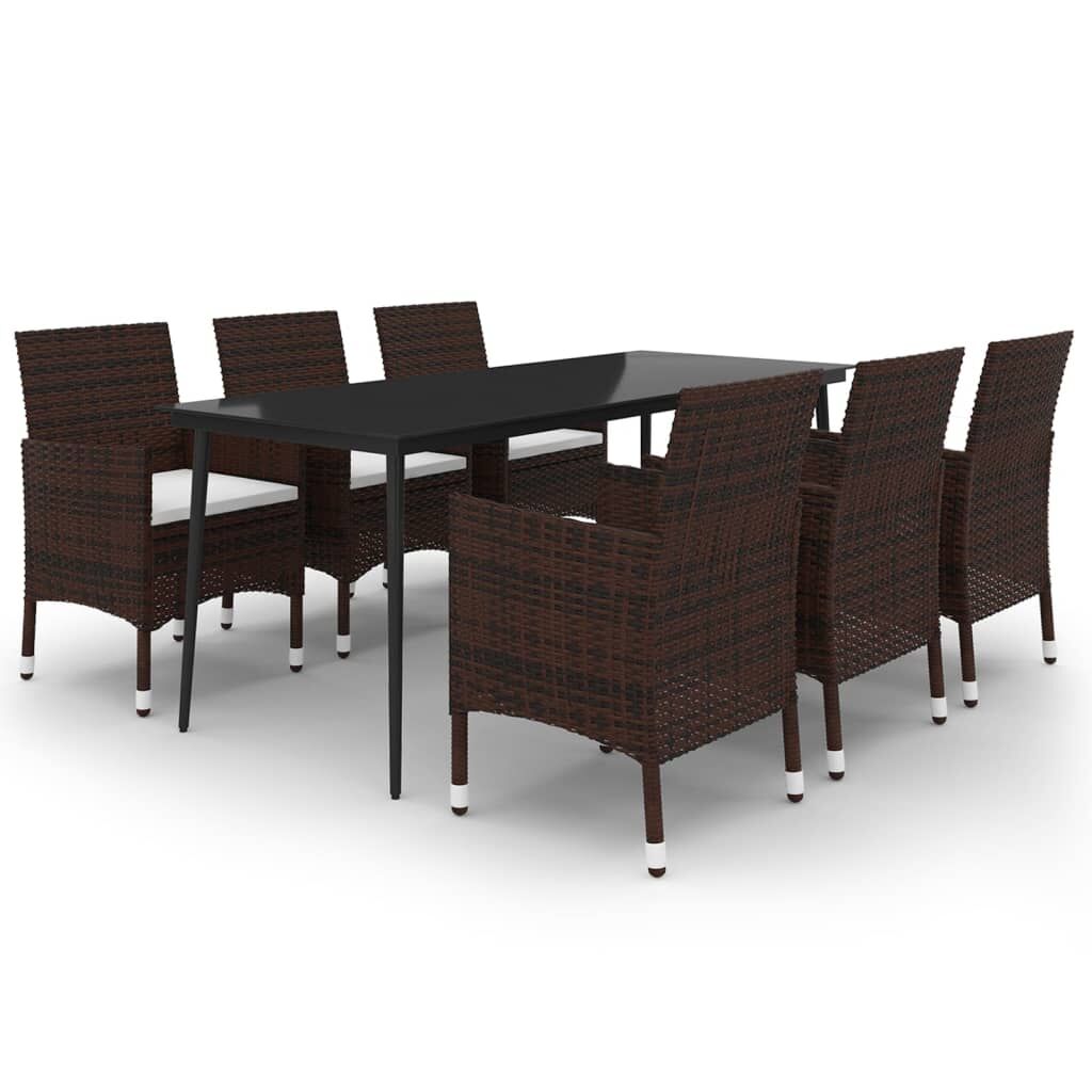 7 Piece Garden Dining Set with Cushions Poly Rattan and Glass Price