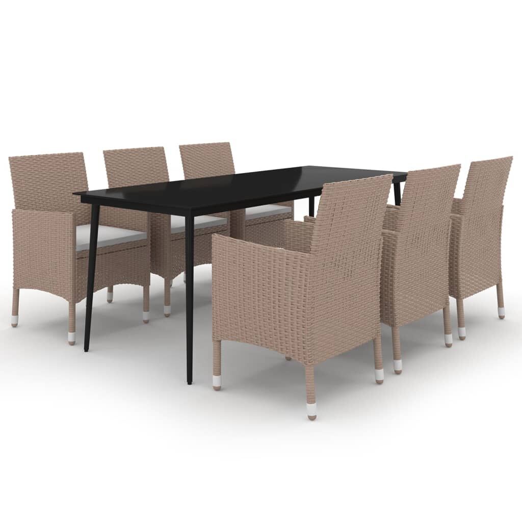 7 Piece Garden Dining Set with Cushions Poly Rattan and Glass Price