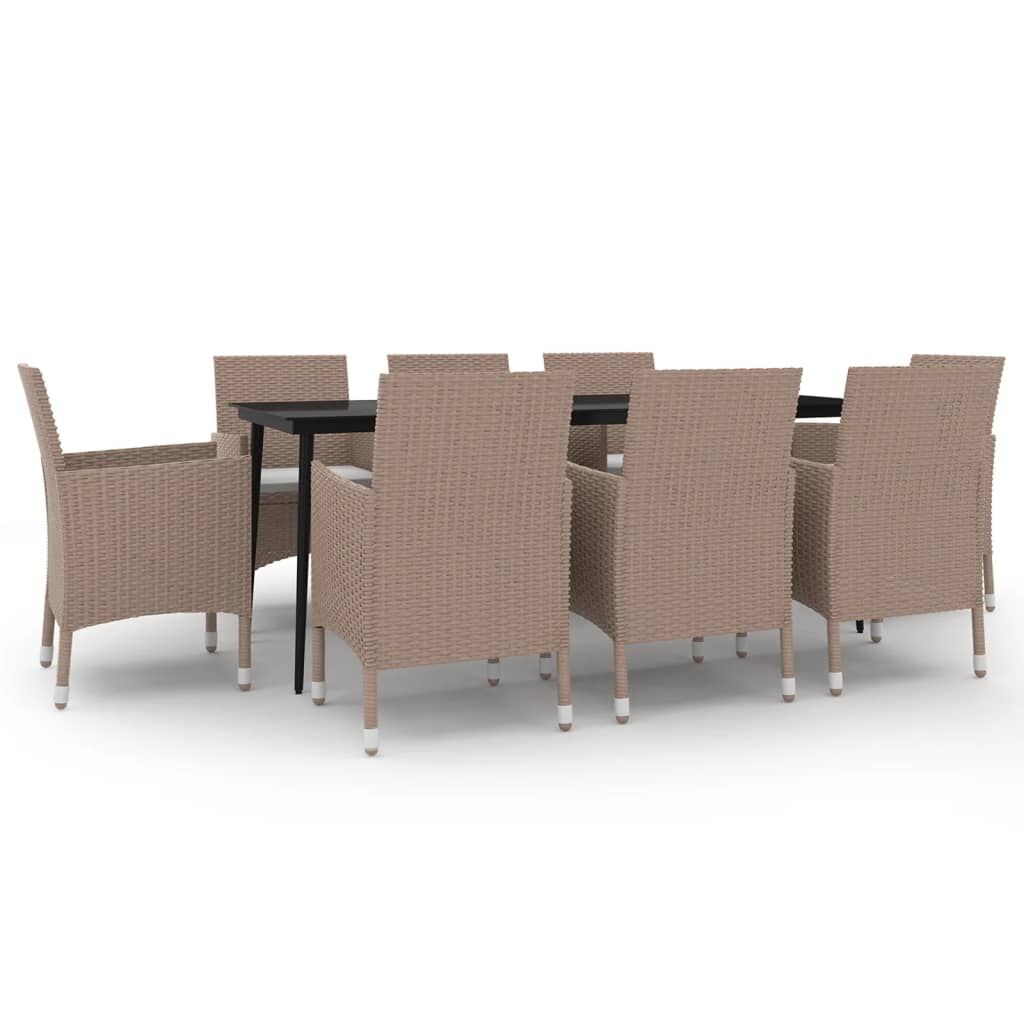 9 Piece Garden Dining Set with Cushions Poly Rattan and Glass Price