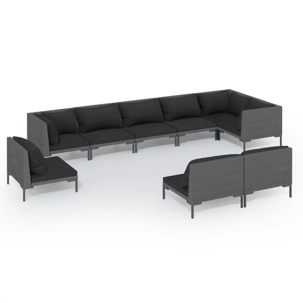9 Piece Garden Lounge Set with Cushions Poly Rattan Dark Grey Price