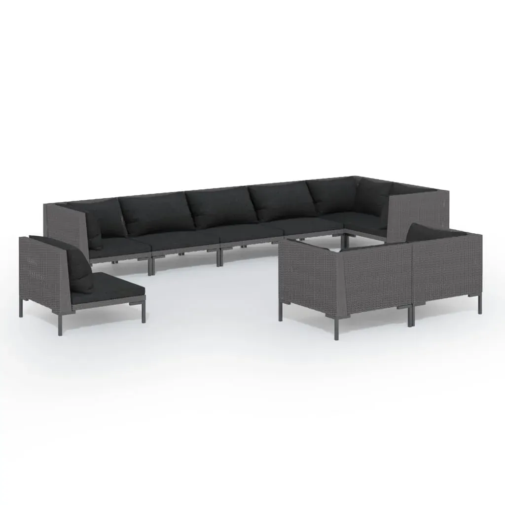 9 Piece Garden Lounge Set with Cushions Round Rattan Dark Grey Price