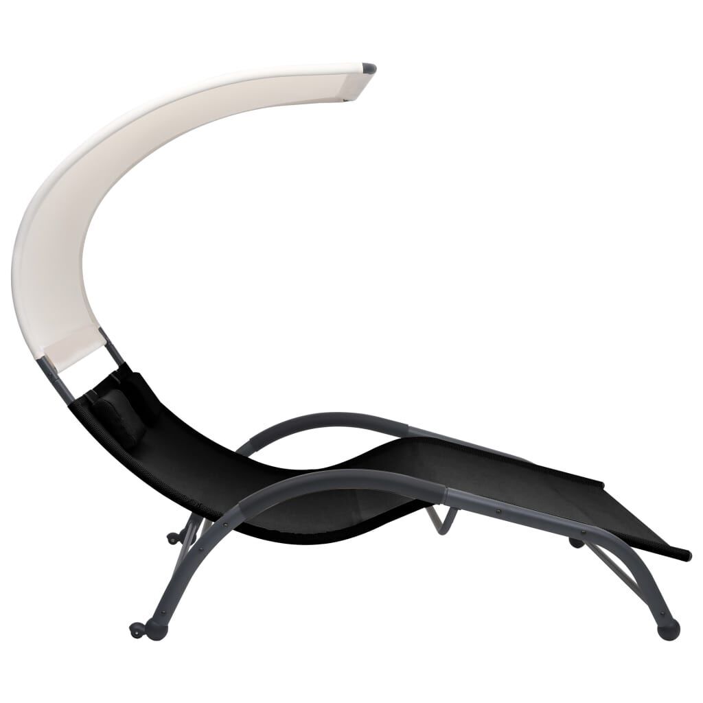 Double Sun Lounger with Canopy Textilene Black Price