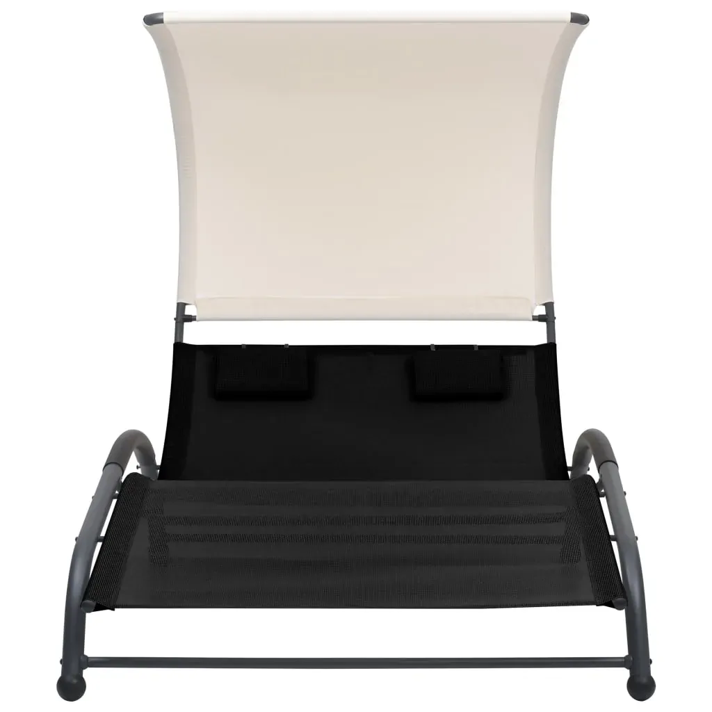 Double Sun Lounger with Canopy Textilene Black Price