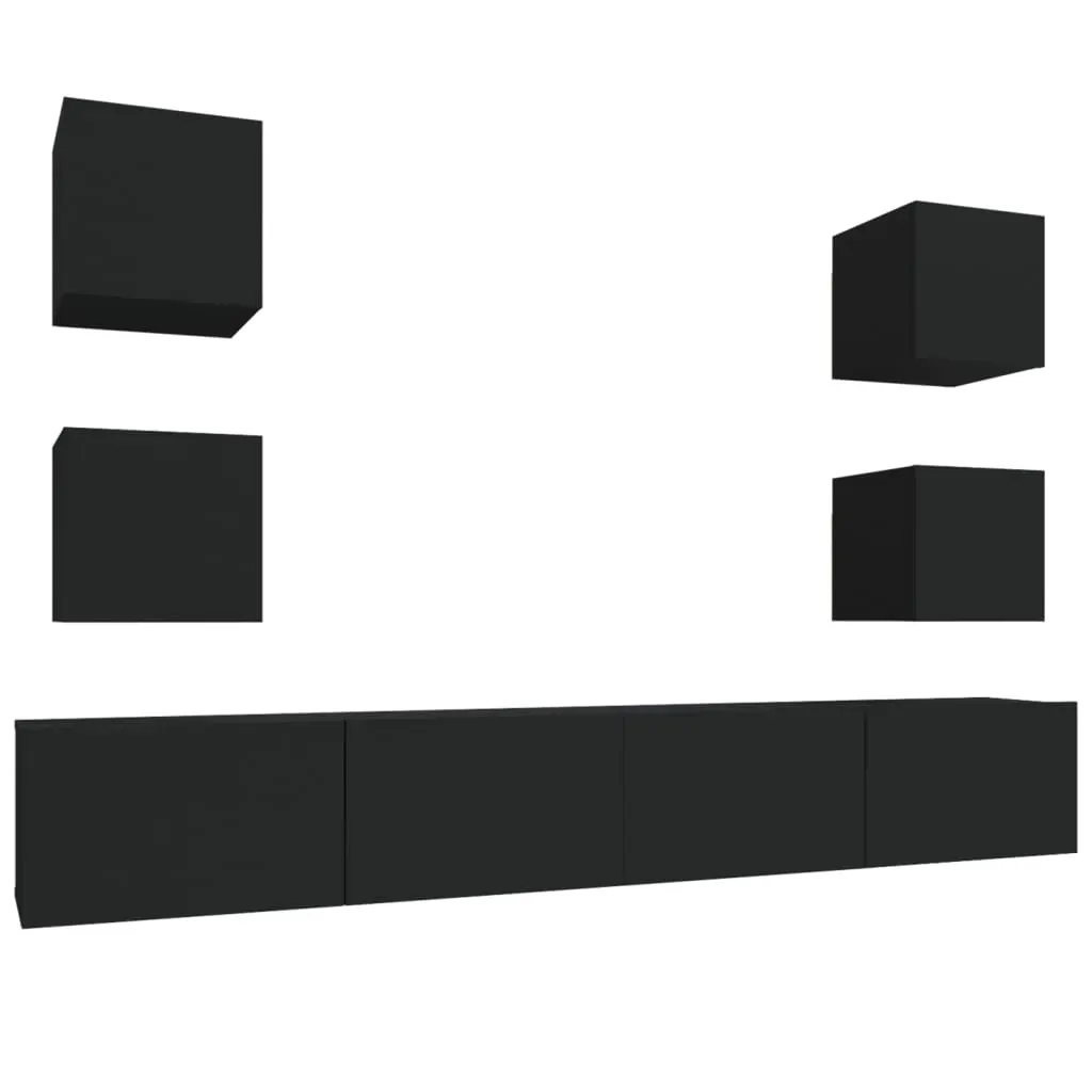6 Piece TV Cabinet Set Black Engineered Wood Price