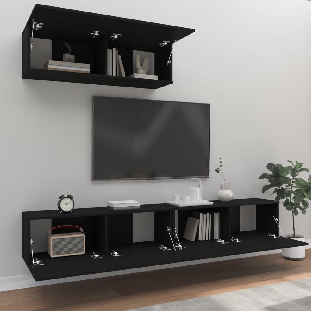 3 Piece TV Cabinet Set Black Engineered Wood Price