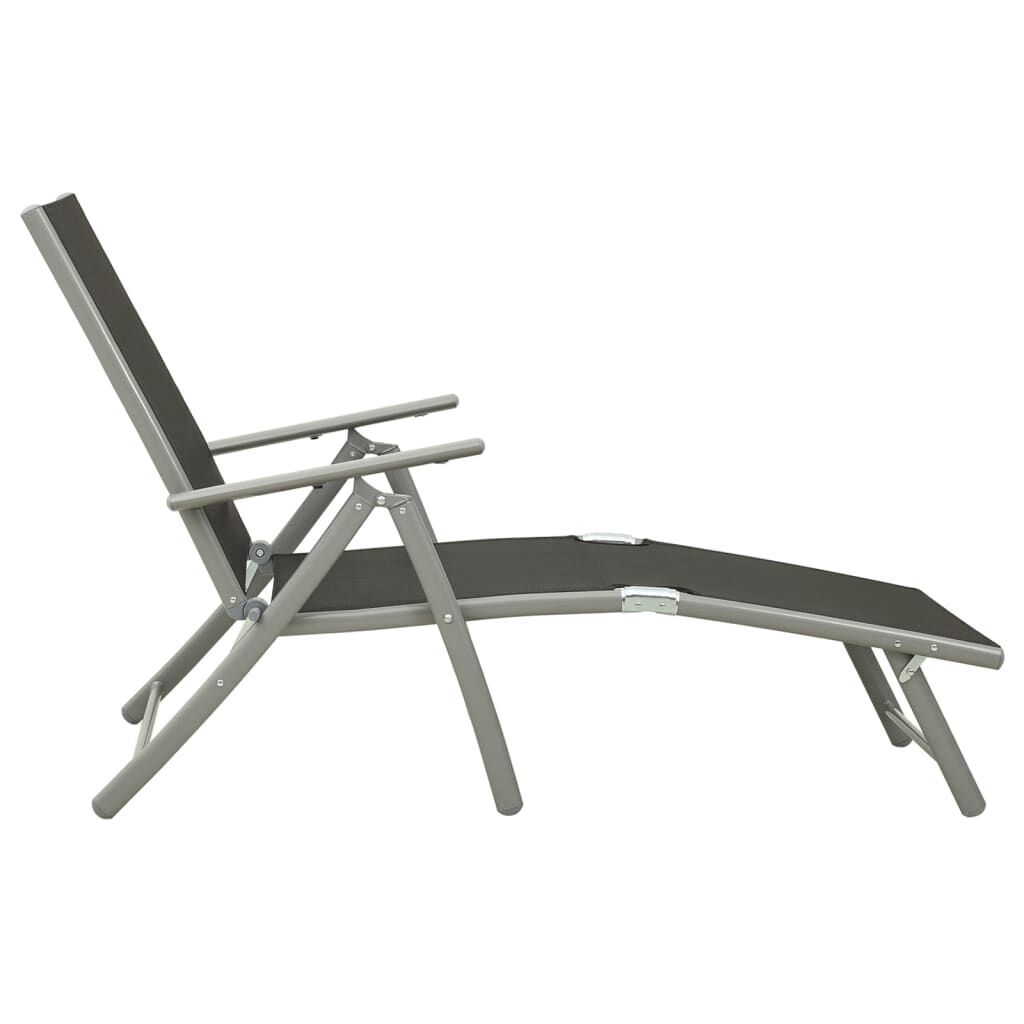 Folding Sun Lounger Textilene and Aluminium Black and Silver Price