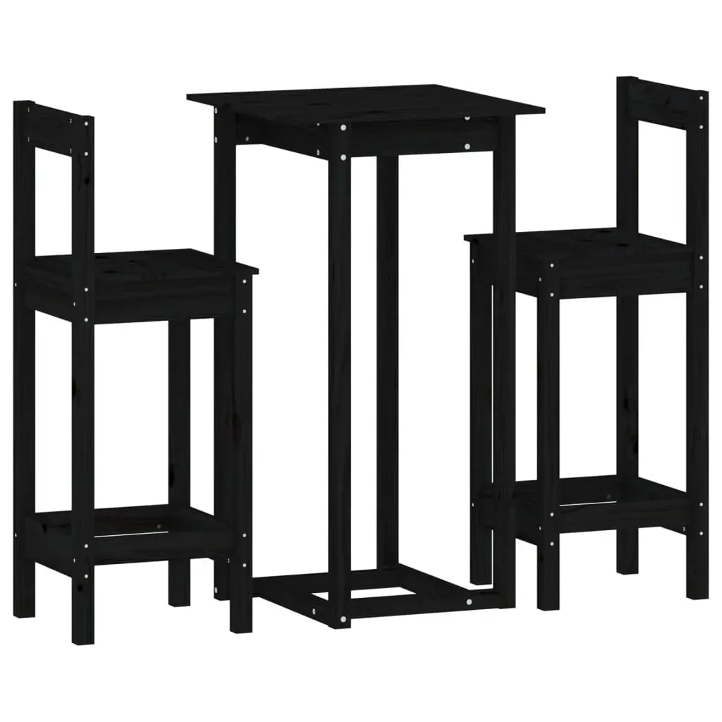 3 Piece Bar Set Black Solid Wood Pine Price