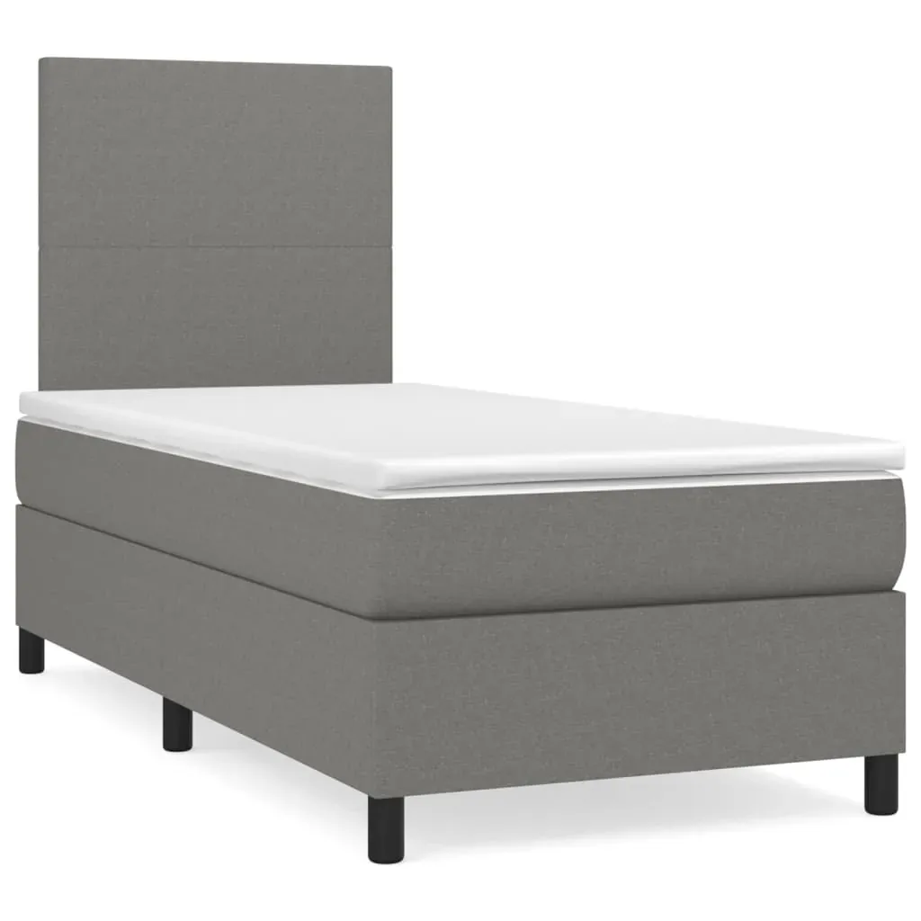 Box Spring Bed with Mattress Dark Grey 106x203 cm King Single Size Fabric Price