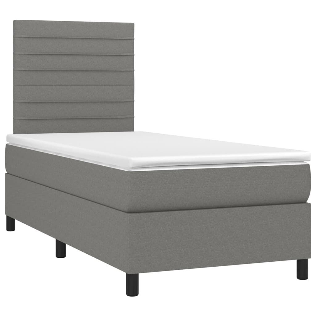 Box Spring Bed with Mattress Dark Grey 106x203 cm King Single Size Fabric Price