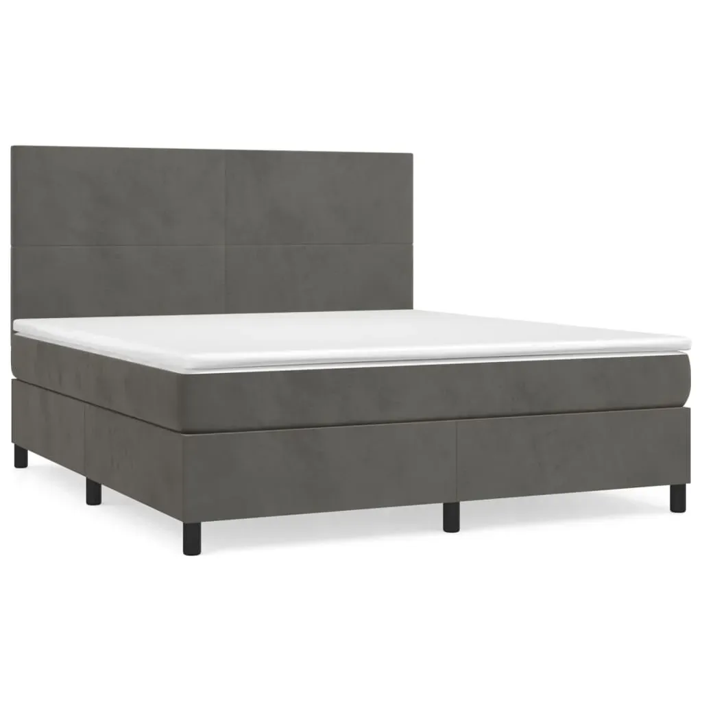 Box Spring Bed with Mattress Dark Grey 153x203 cm Queen Size Velvet Price