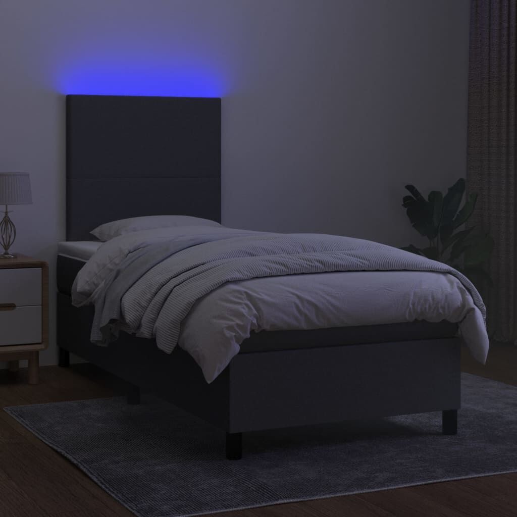 Box Spring Bed with Mattress&LED Dark Grey 106x203 cm King Single Size Fabric Price