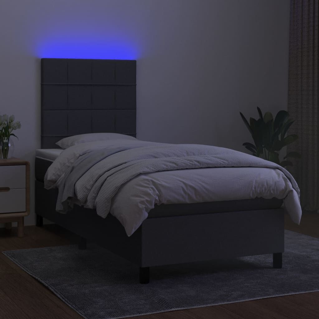 Box Spring Bed with Mattress&LED Dark Grey 106x203 cm King Single Size Fabric Price