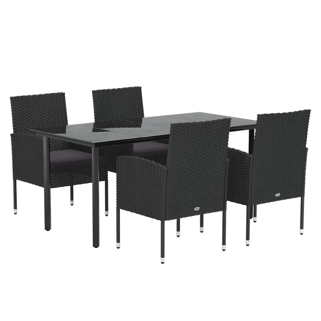 5 Piece Garden Dining Set with Cushions Black Poly Rattan Price