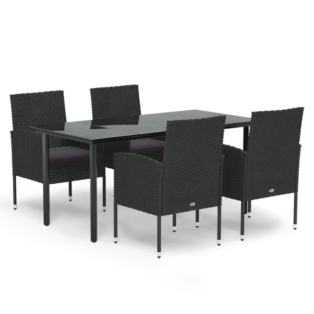 5 Piece Garden Dining Set with Cushions Black Poly Rattan Price