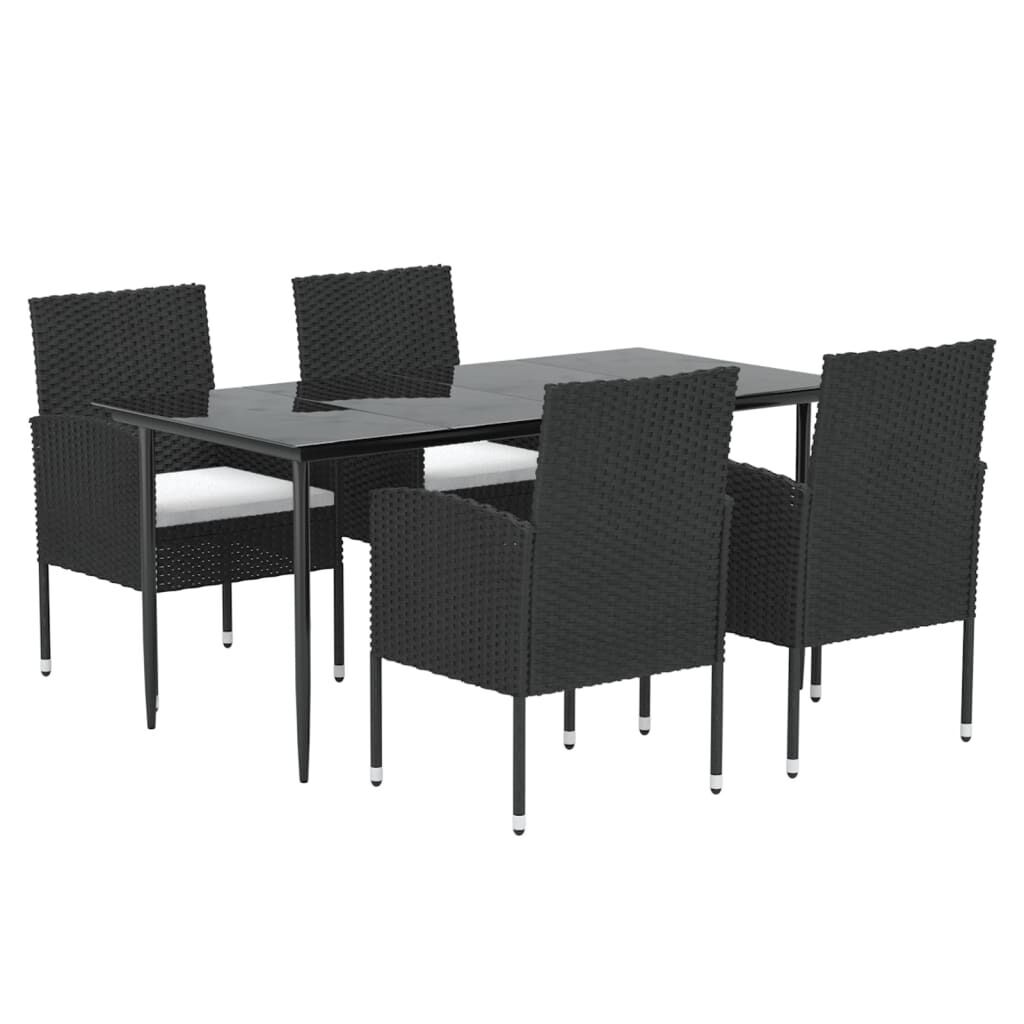 5 Piece Garden Dining Set with Cushions Black Poly Rattan Price