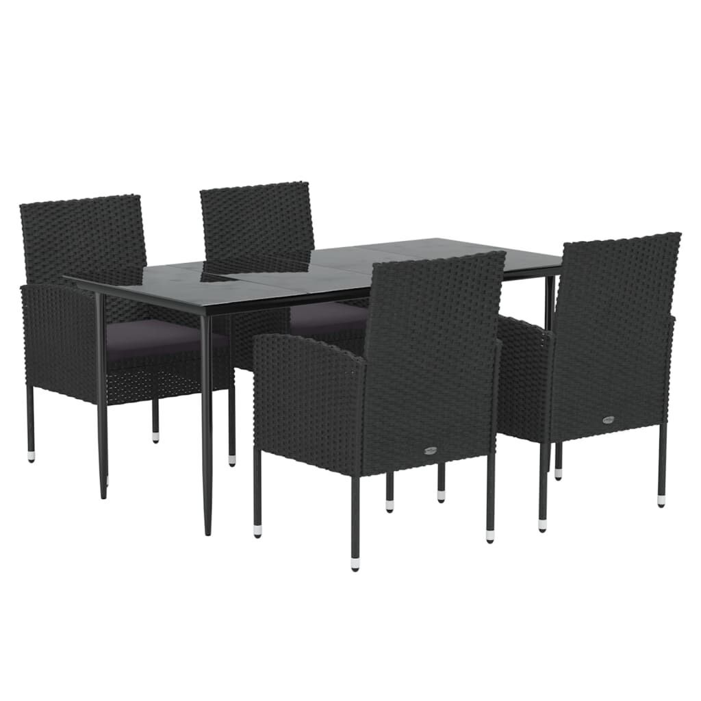 5 Piece Garden Dining Set with Cushions Black Poly Rattan Price