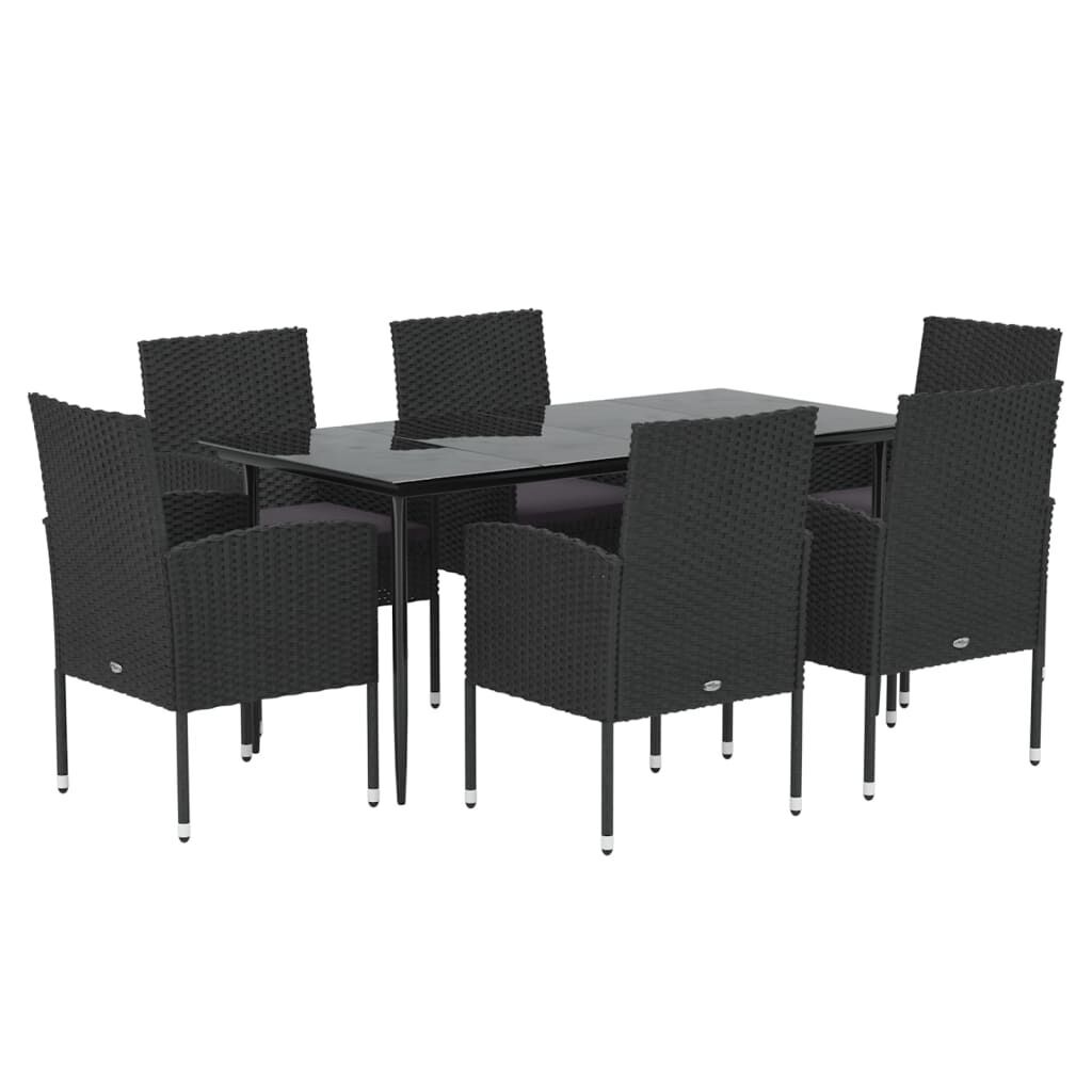 7 Piece Garden Dining Set with Cushions Black Poly Rattan Price