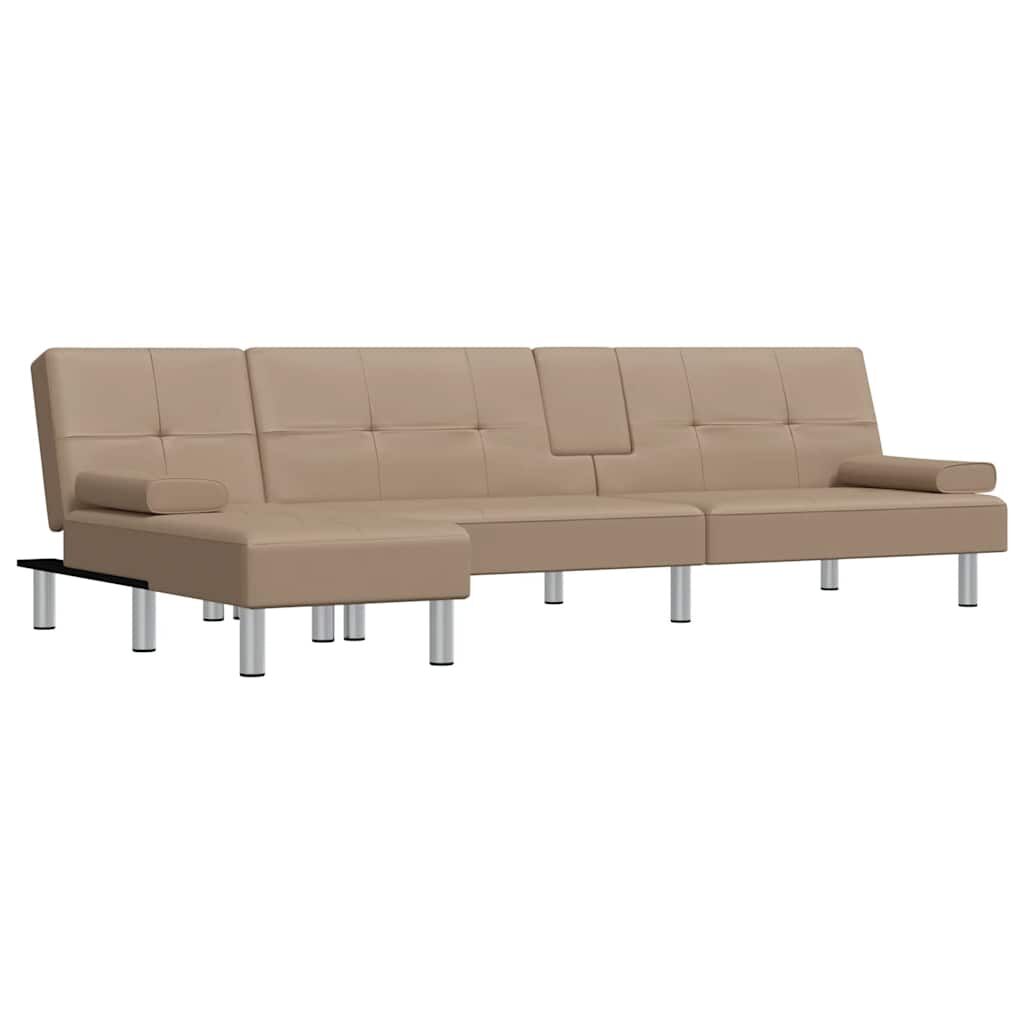 L-shaped Sofa Bed Cappuccino 255x140x70 cm Faux Leather Price