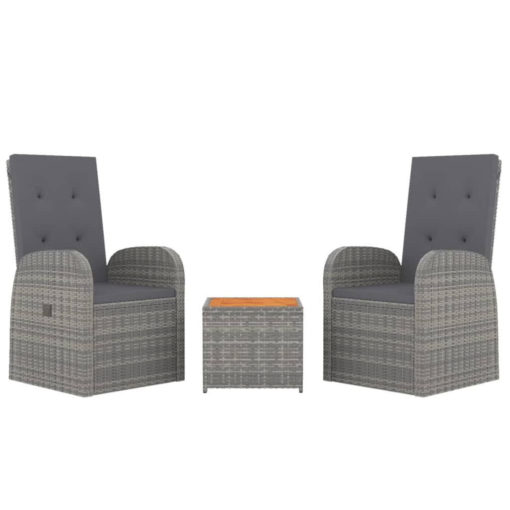 3 Piece Garden Lounge Set Grey Poly Rattan&Solid Wood Acacia Price
