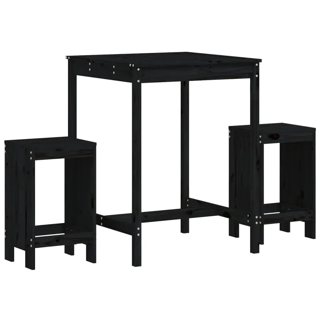 3 Piece Garden Bar Set Black Solid Wood Pine Price