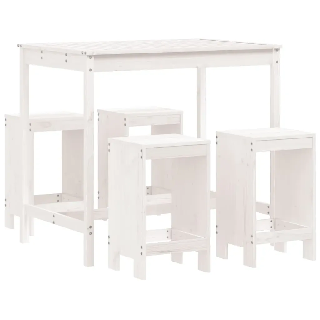 5 Piece Garden Bar Set White Solid Wood Pine Price