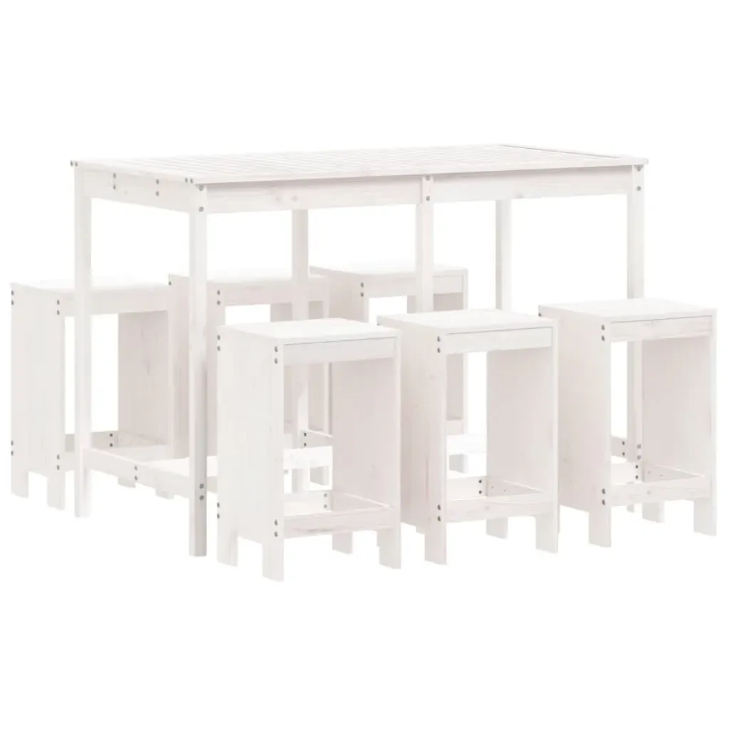 7 Piece Garden Bar Set White Solid Wood Pine Price