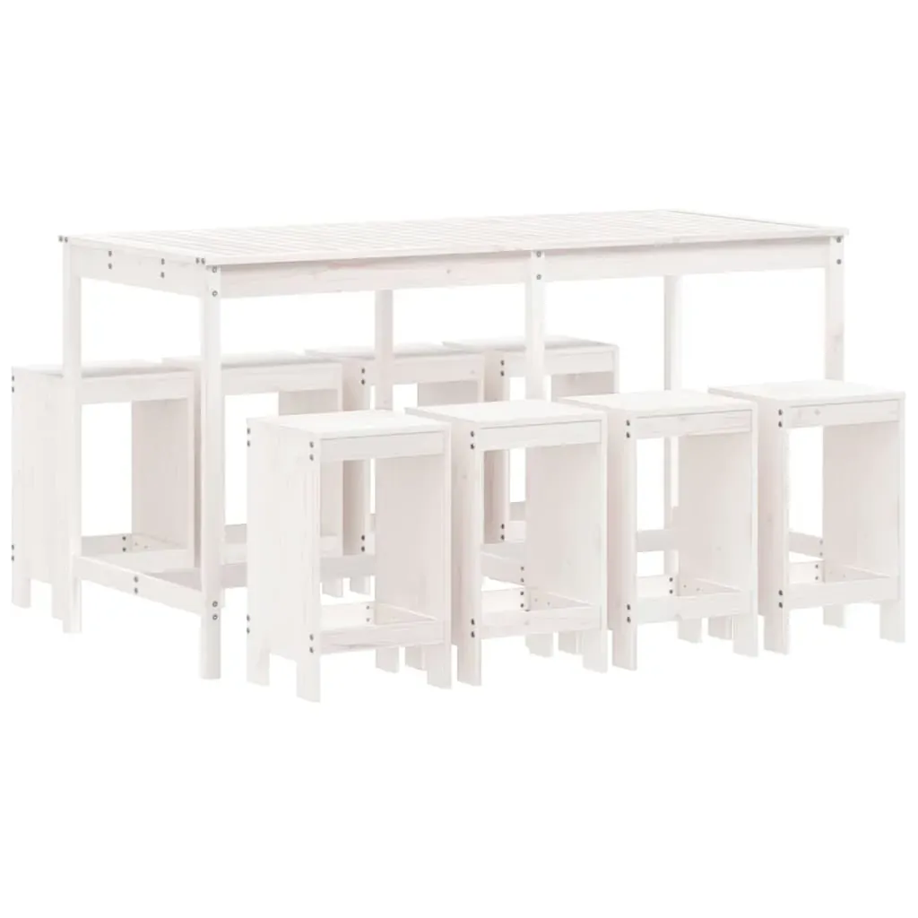 9 Piece Garden Bar Set White Solid Wood Pine Price