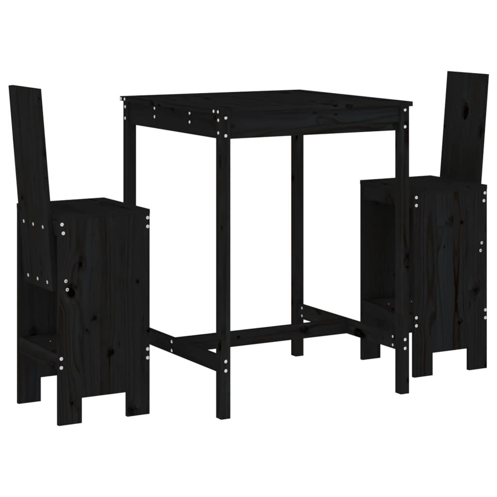 3 Piece Garden Bar Set Black Solid Wood Pine Price