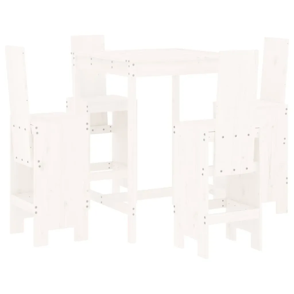 5 Piece Garden Bar Set White Solid Wood Pine Price