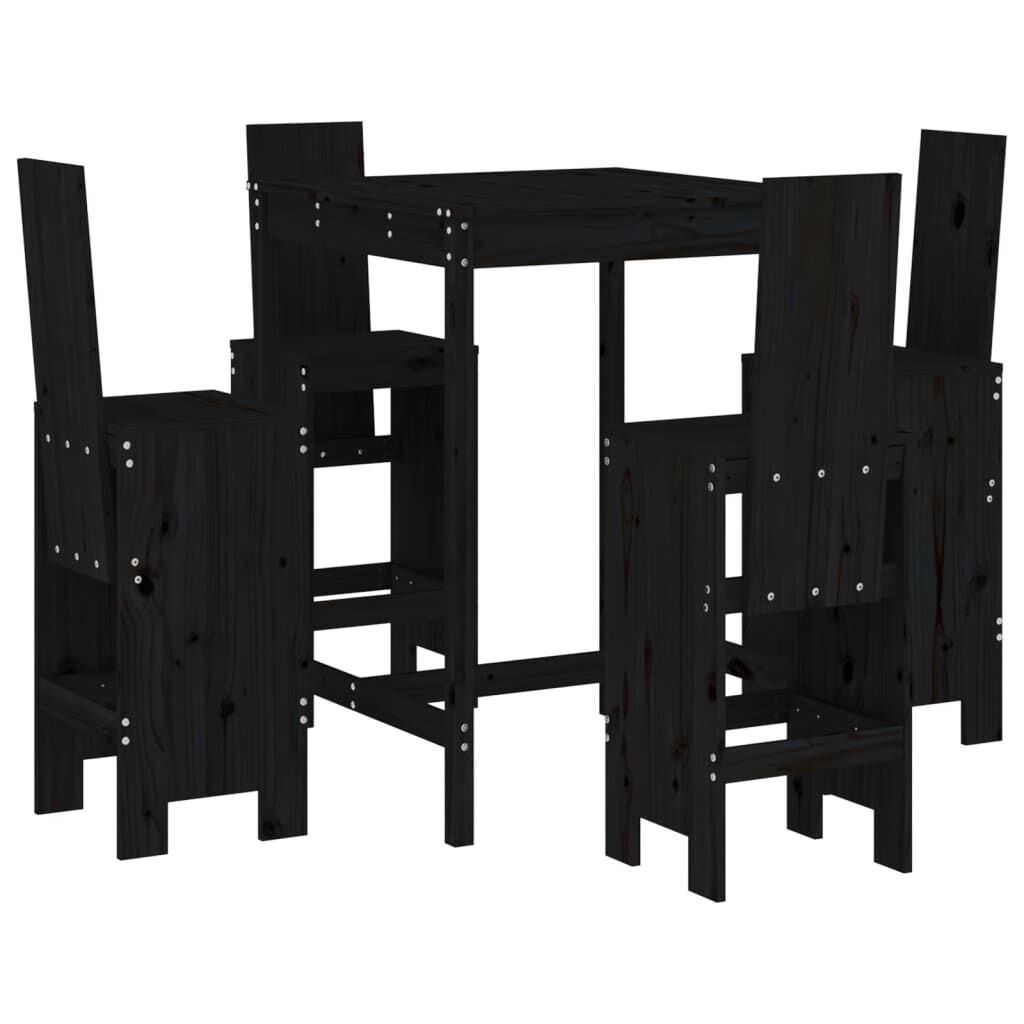 5 Piece Garden Bar Set Black Solid Wood Pine Price