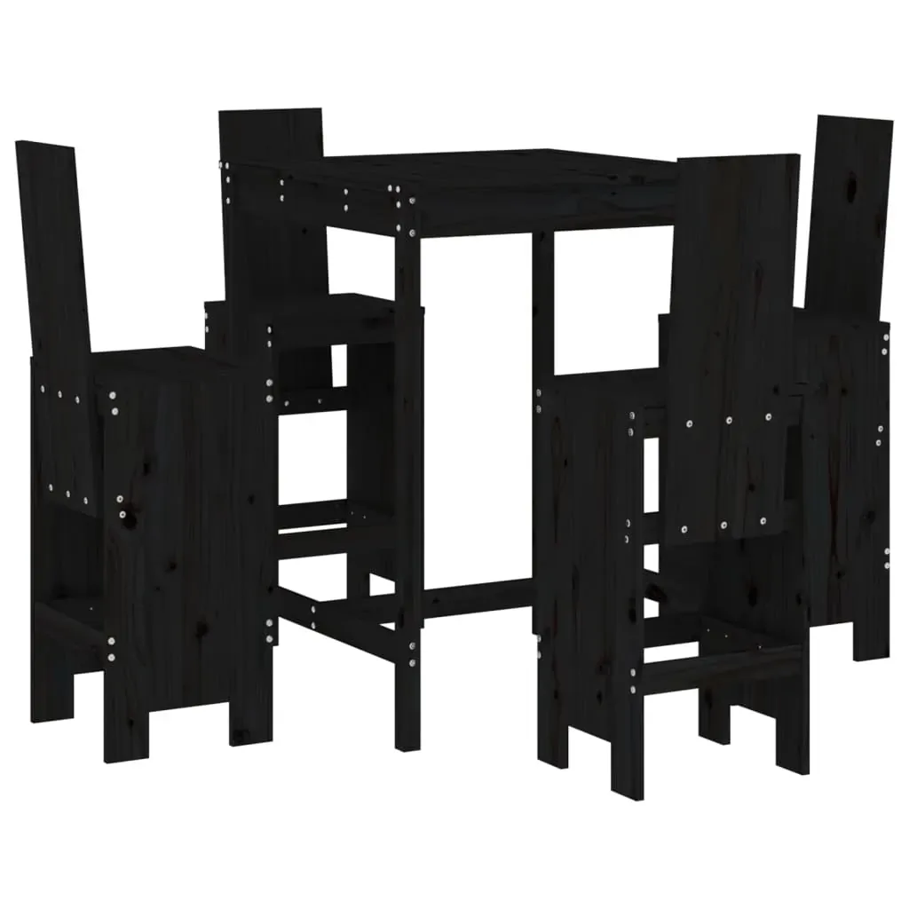 5 Piece Garden Bar Set Black Solid Wood Pine Price