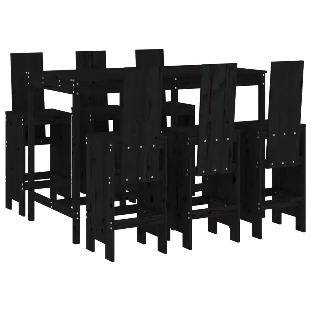 7 Piece Garden Bar Set Black Solid Wood Pine Price