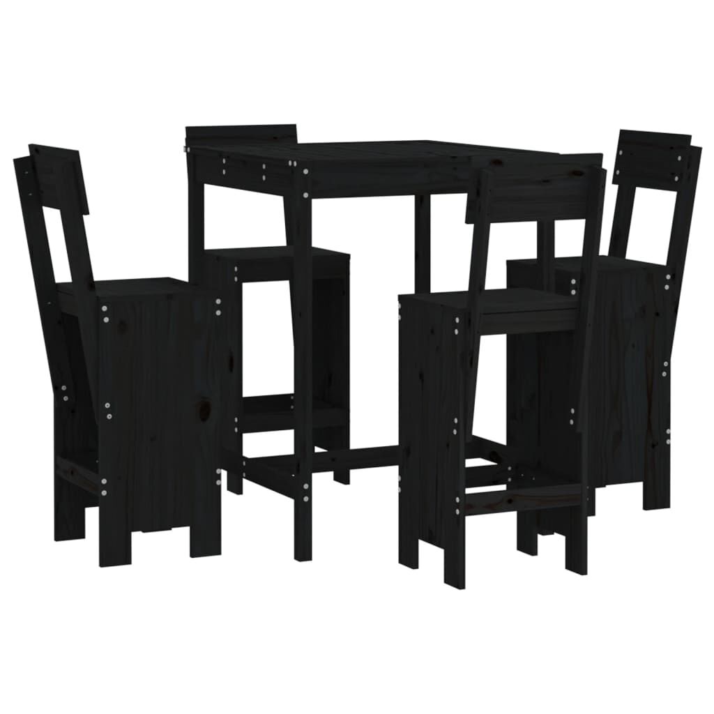 5 Piece Garden Bar Set Black Solid Wood Pine Price