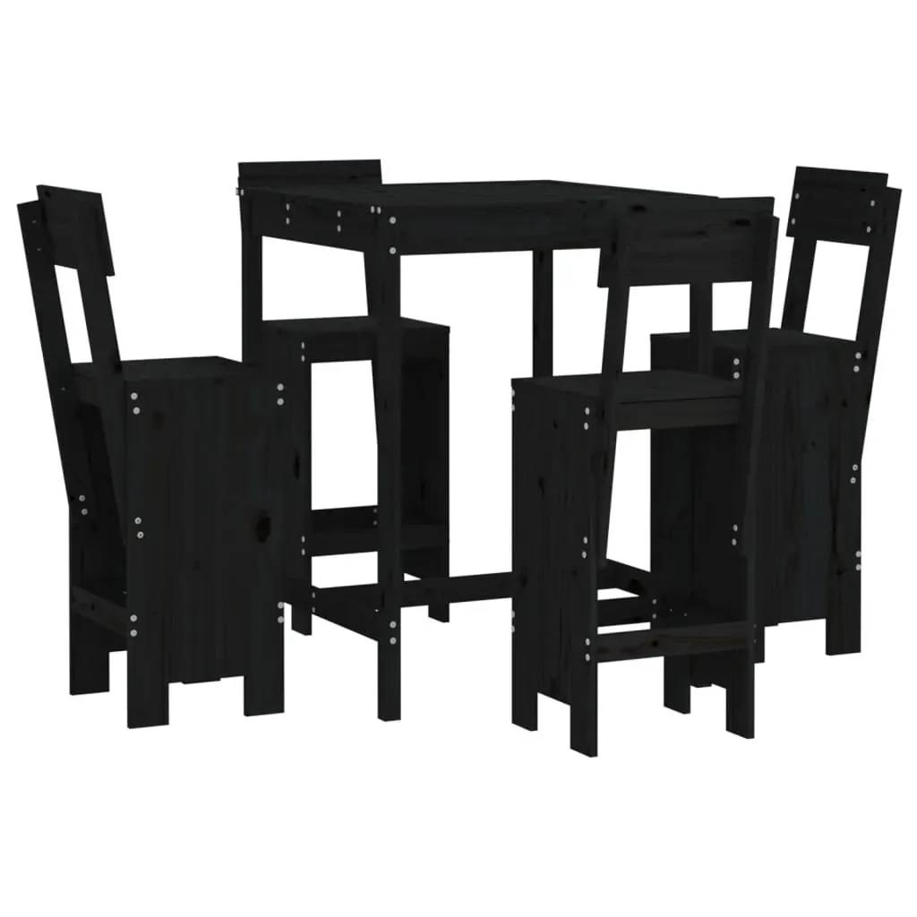 5 Piece Garden Bar Set Black Solid Wood Pine Price